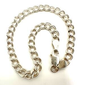 Italy 925 sterling silver double curb link chain starter charm bracelet 7.13"